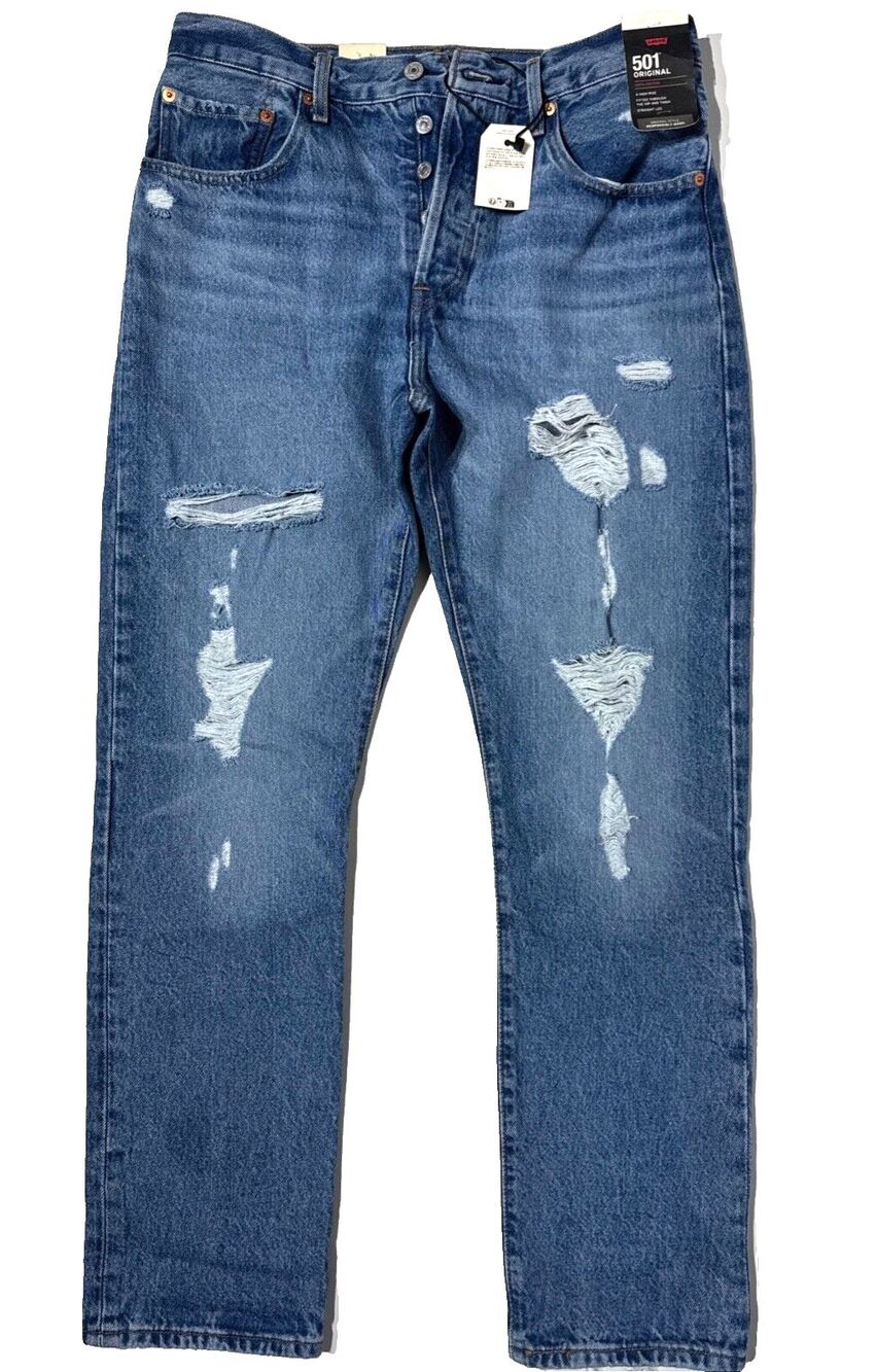 NWT $118 Levi's Premium 501 Original 100% Cotton Jeans Distressed Men Size 30x30